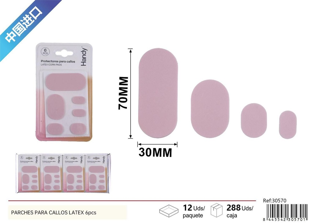 Parches para callos de látex en varios tamaños 6pcs