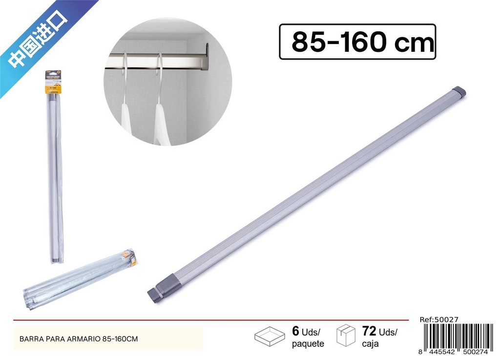 Barra para armario 85-160 cm - Accesorios de organización y almacenamiento