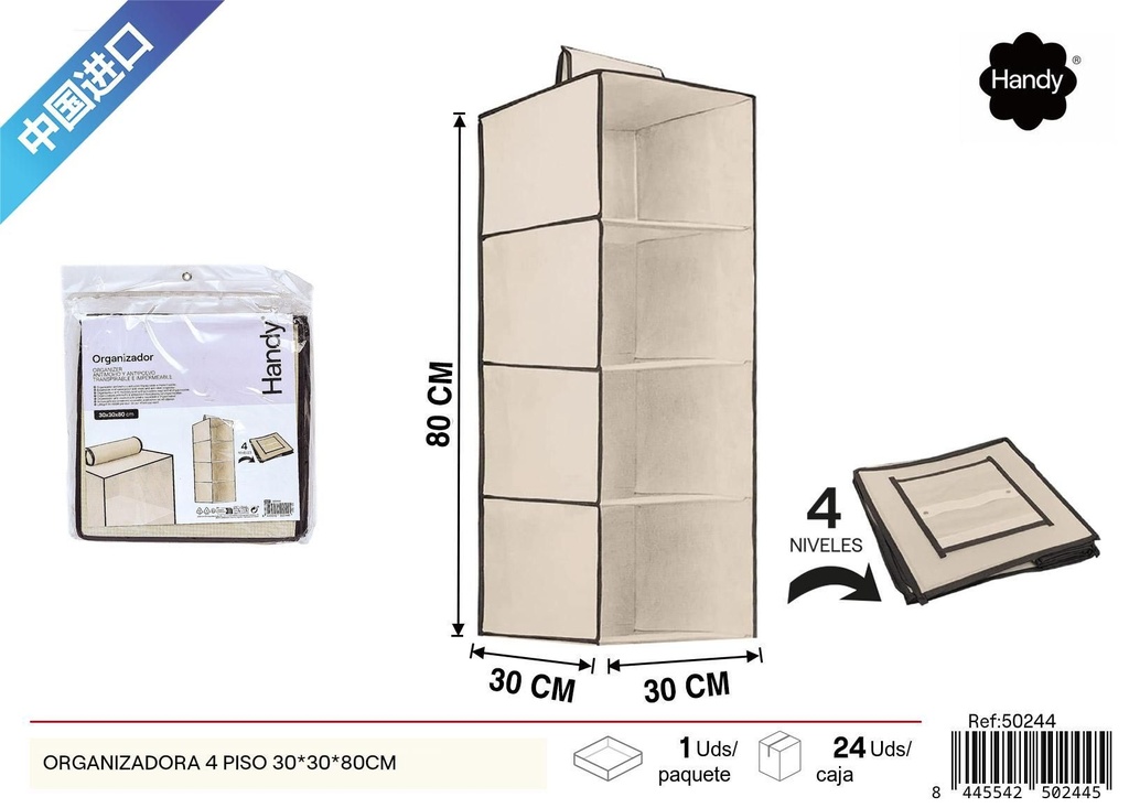 Organizador de 4 pisos 30x30x80 cm - Estantería y almacenamiento