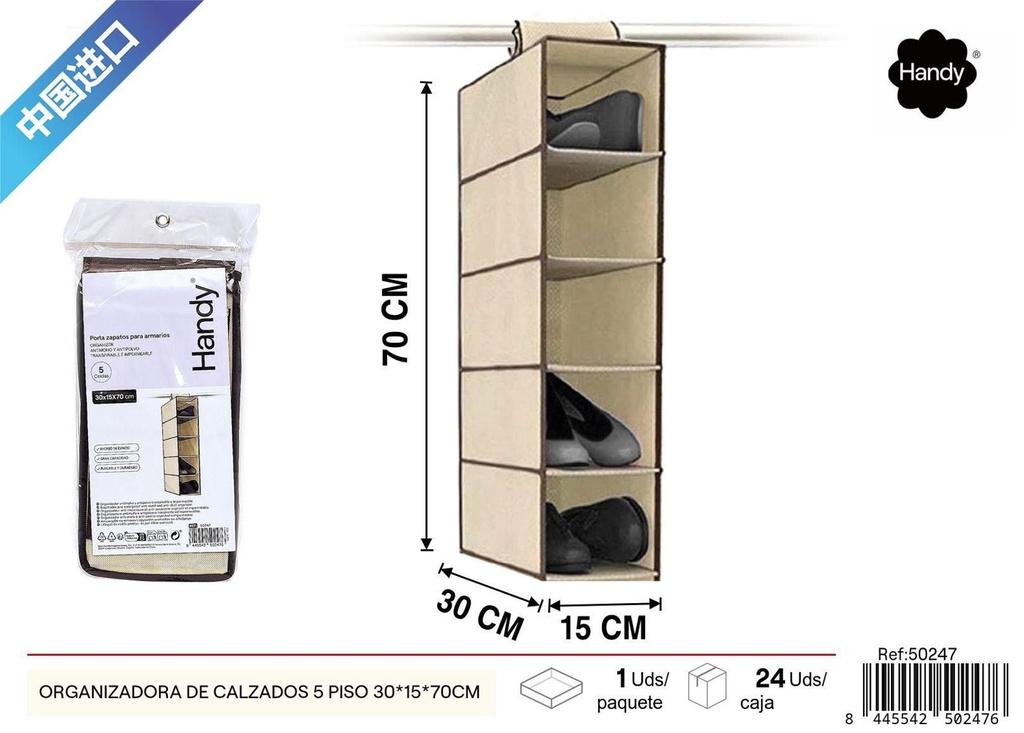 Organizadora de calzados 5 pisos 30x15x70cm para almacenamiento