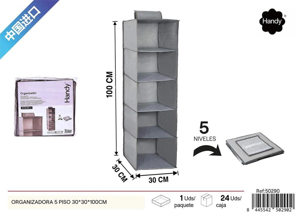 Organizadora de 5 pisos 30*30*100cm para almacenamiento y orden en el hogar