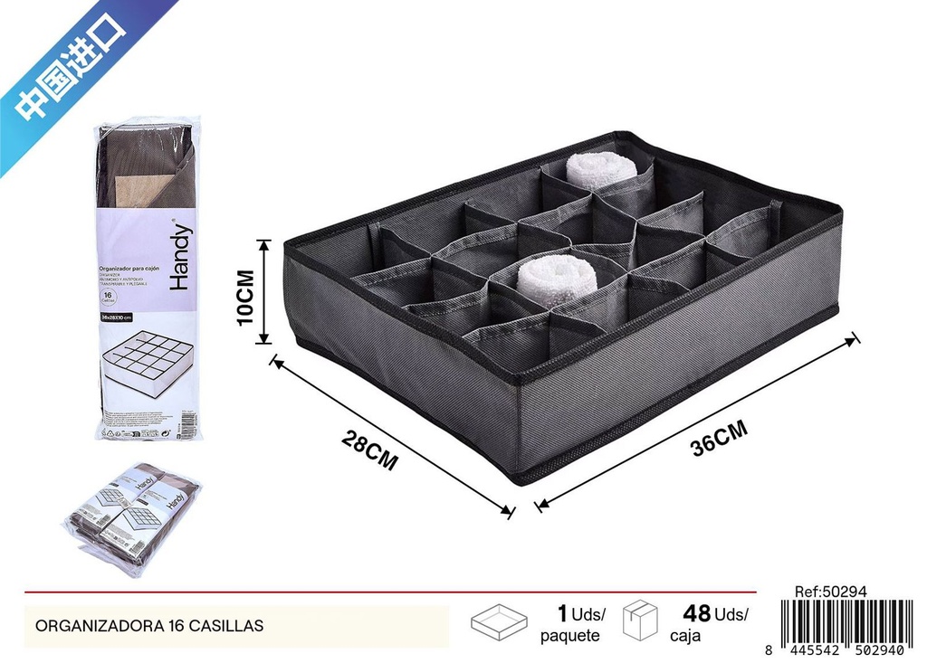 Organizador de tela con 16 casillas para almacenamiento