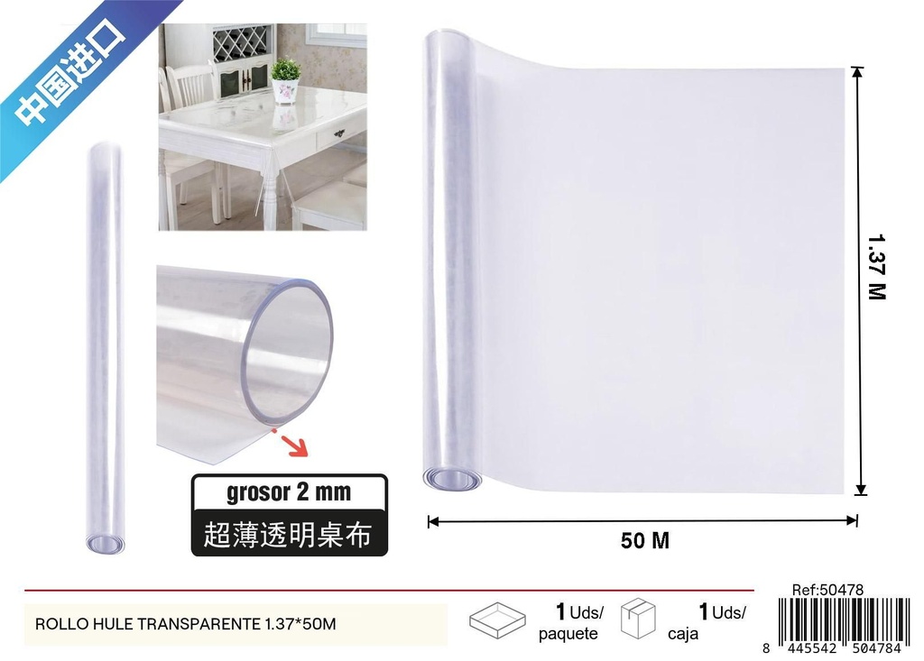Rollo de hule transparente de 0.20 mm de grosor 1.37*50 m - Manteles y decoración de mesa