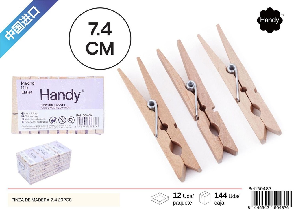 Pinza de madera 7.4 cm 20 pcs - Artículos de limpieza