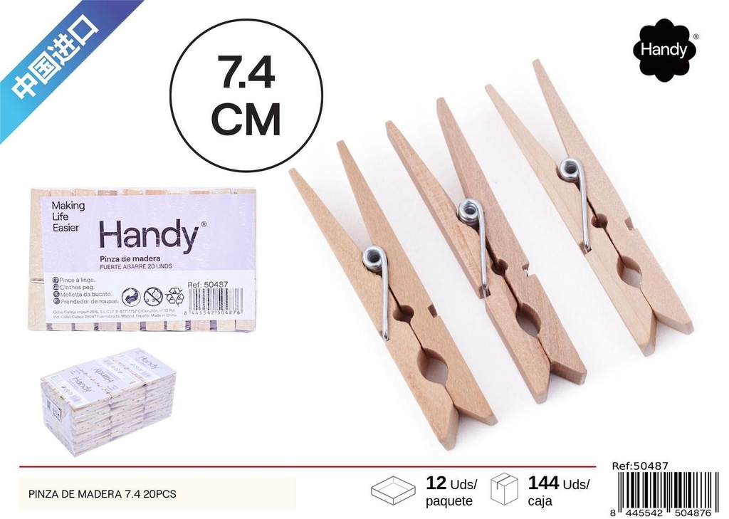 Pinza de ropa de madera de abedul 7.4 cm 20 pcs - Accesorios de limpieza