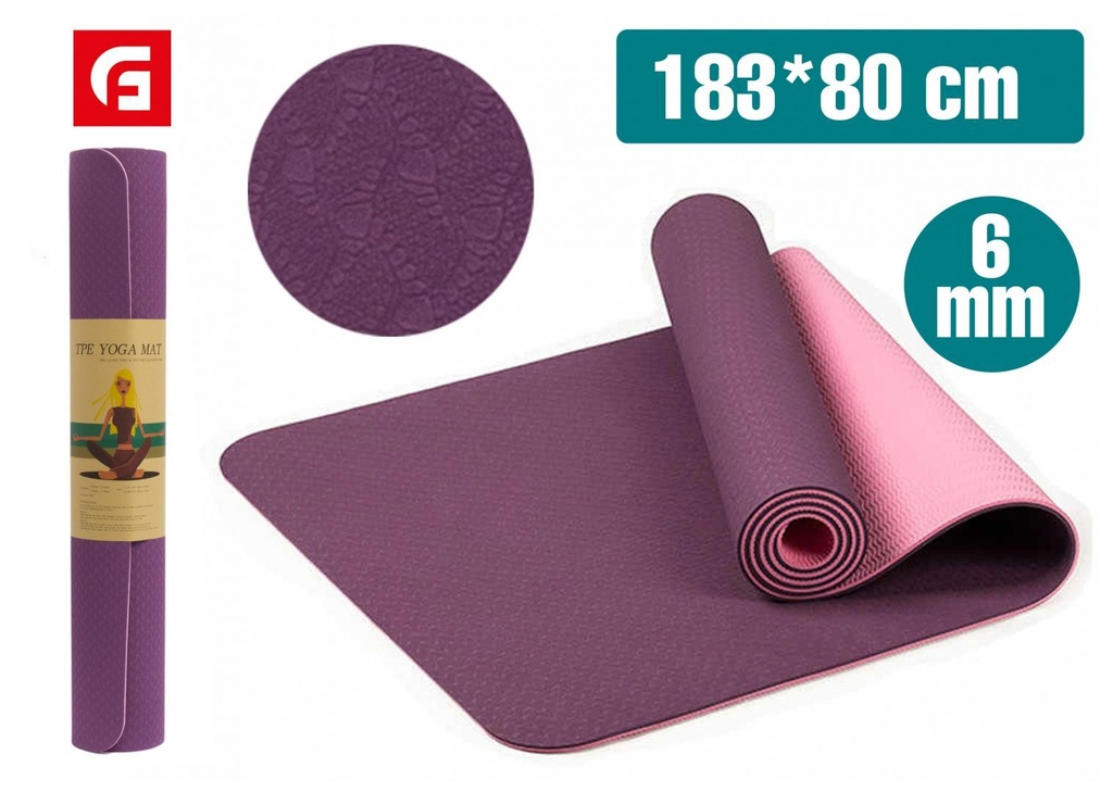 Alfombra de yoga TPE de dos colores violeta 183 x 80 x 6 mm - Equipamiento fitness y accesorios