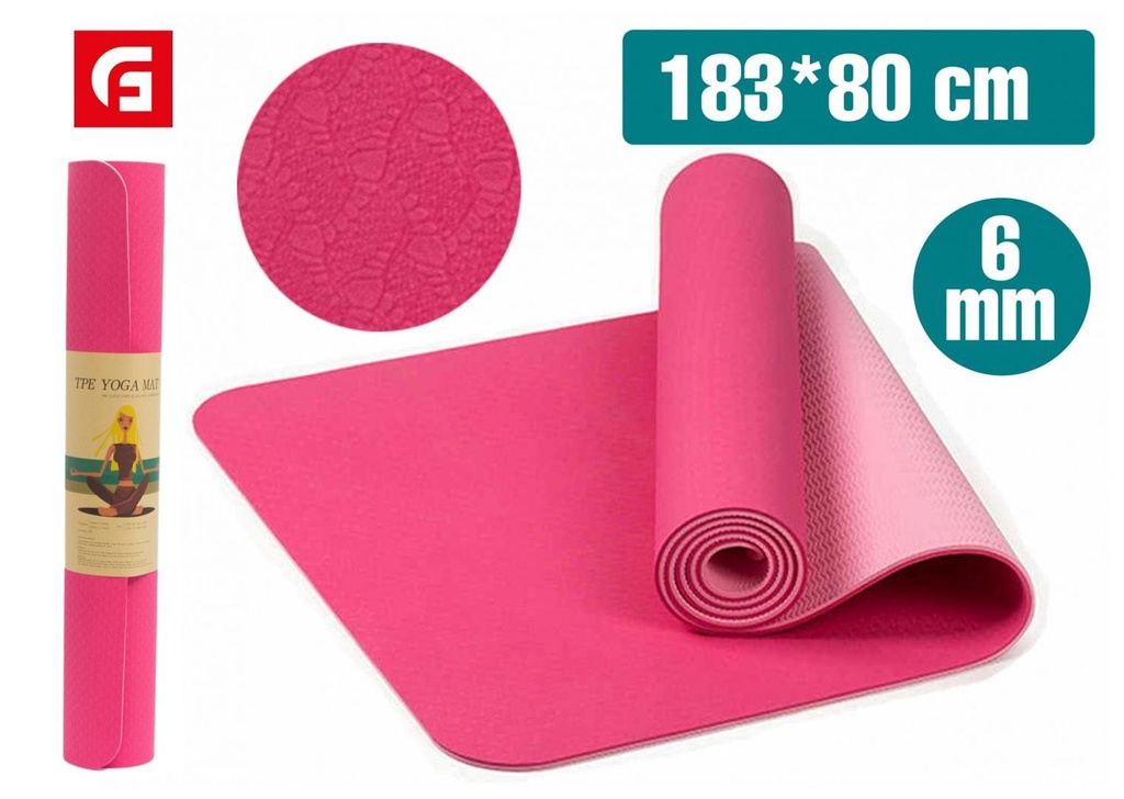 Alfombra de yoga para fitness 183x80x6mm rosa