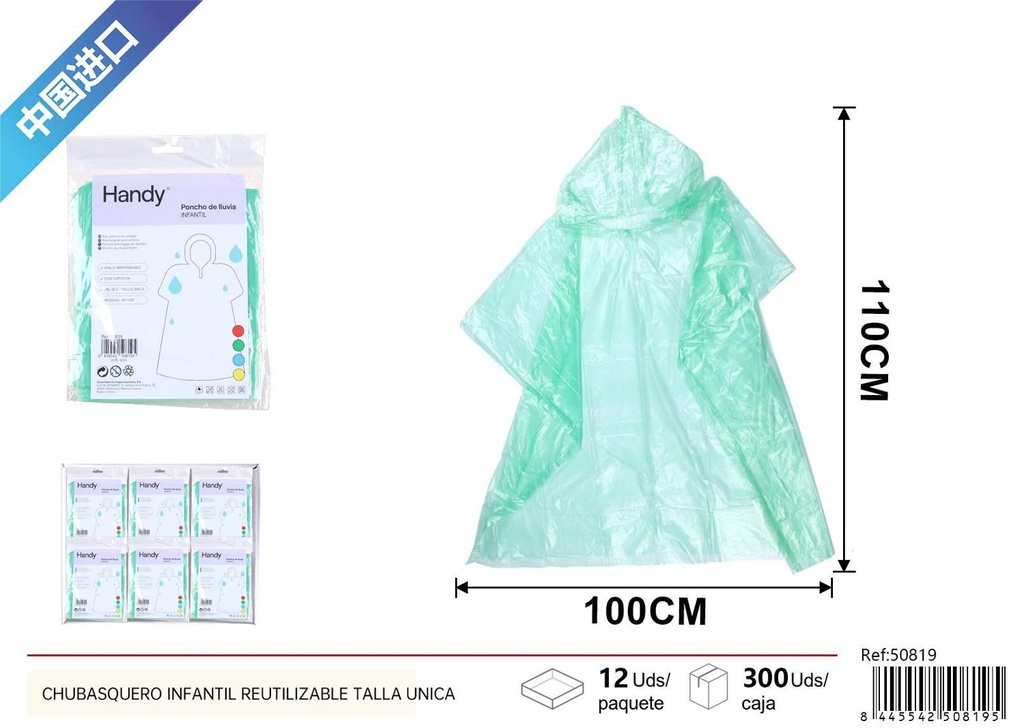 Chubasquero infantil reutilizable talla única para lluvia