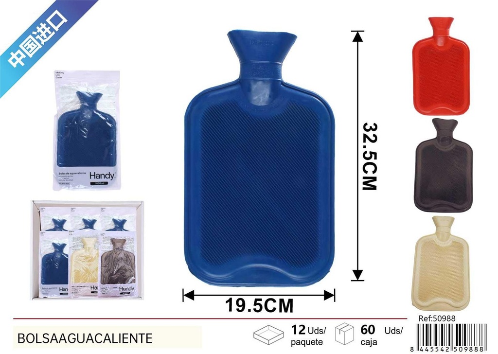 Bolsa de agua caliente monocromática con 45% de goma para alivio del dolor