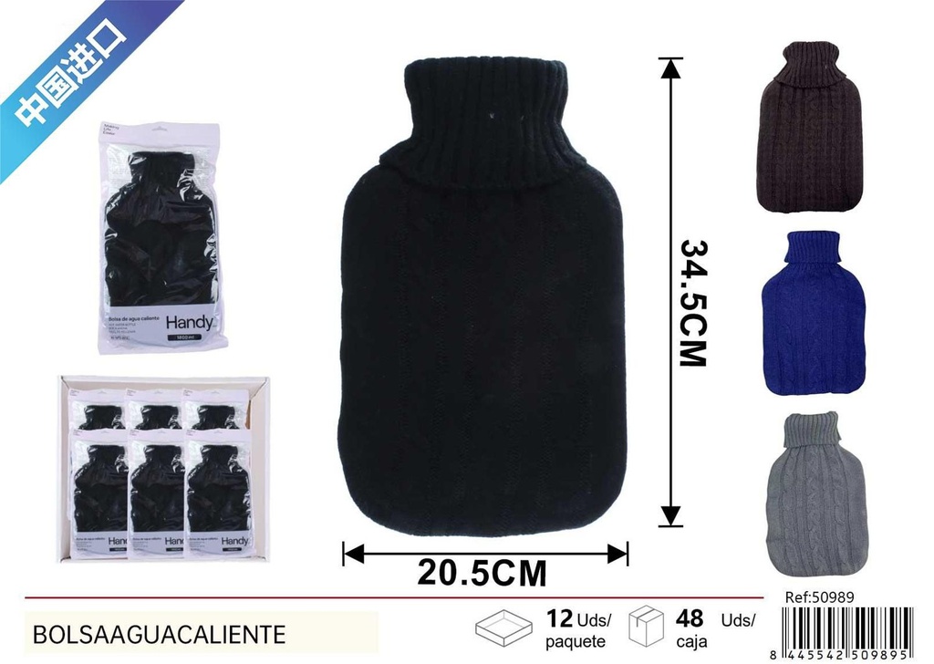 Bolsa de agua caliente con funda de lana trenzada 45% goma