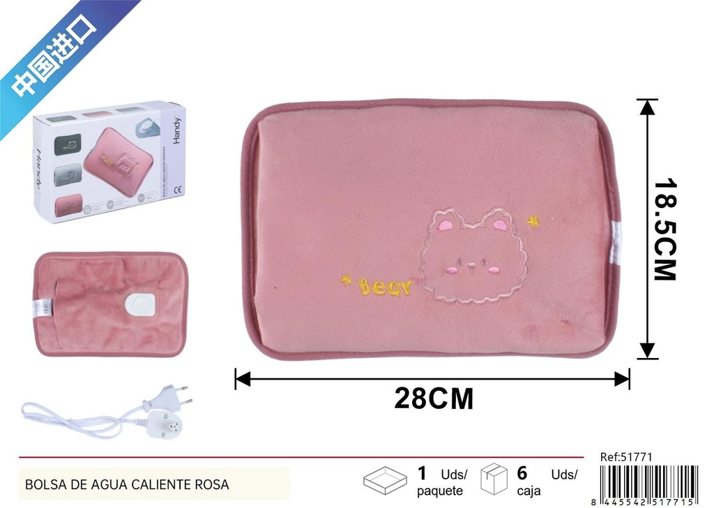 Bolsa de agua caliente rosa para aliviar dolores musculares