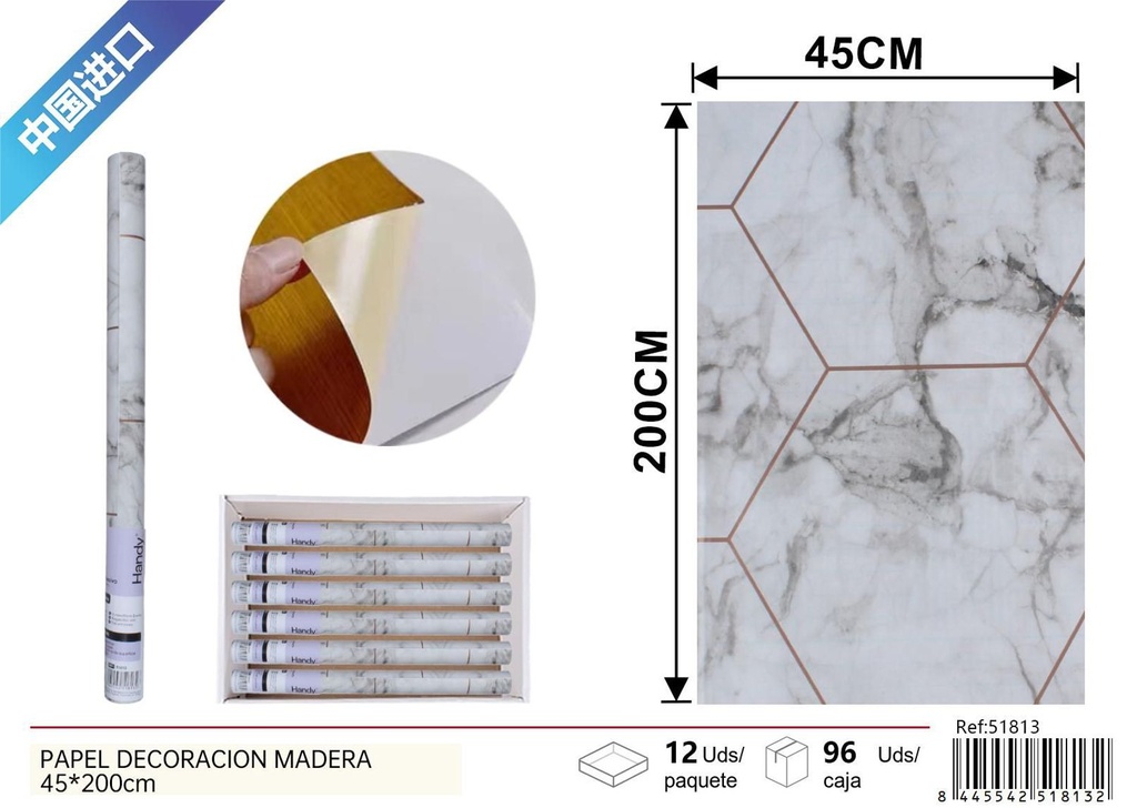 Papel decorativo efecto piedra 45x200cm