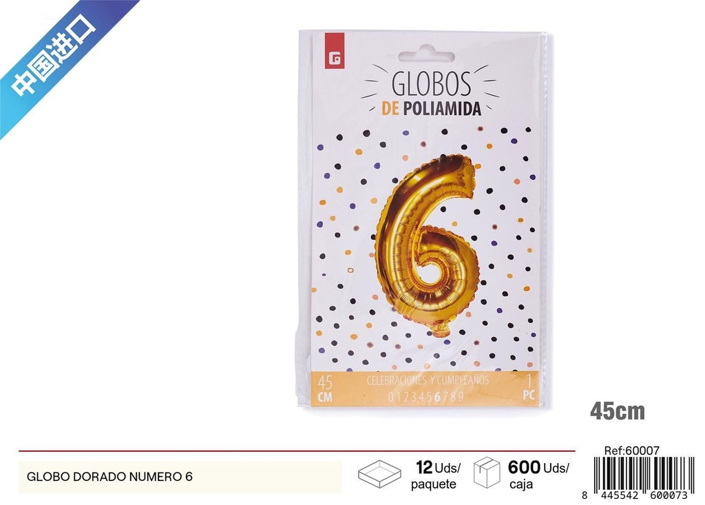 Grosor letra "6" globo dorado - Artículos de fiesta