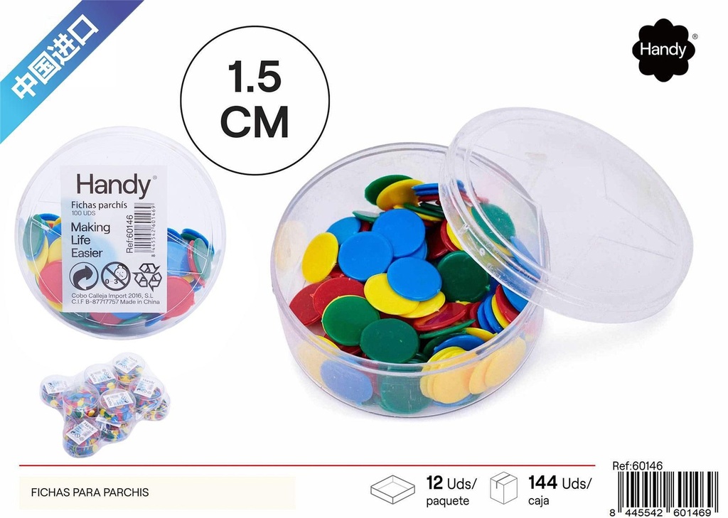 Fichas para parchís 100 piezas en 4 colores - Juguetes y juegos de mesa