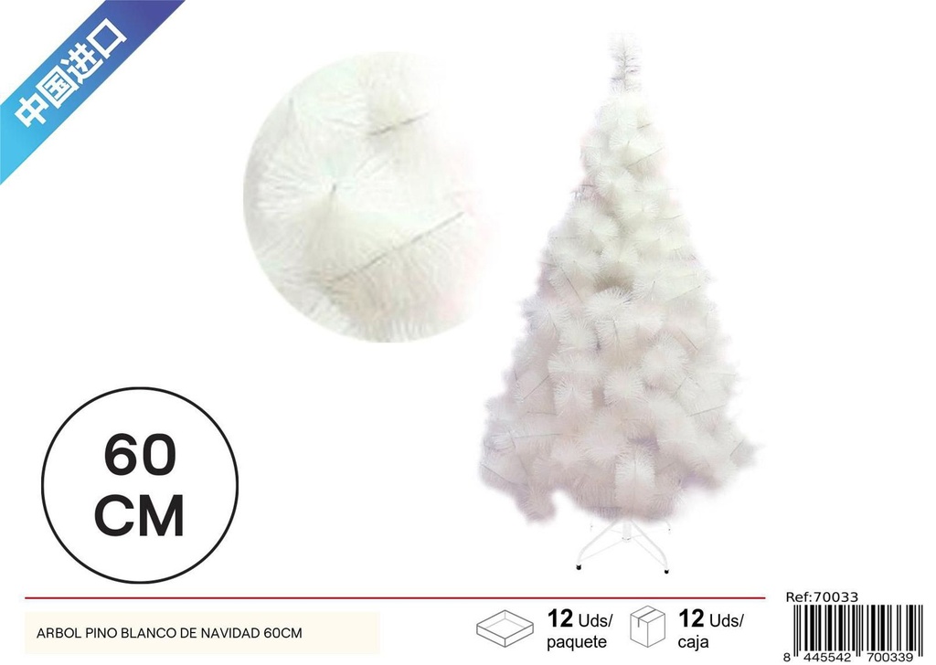 Árbol de Navidad pino blanco 60cm 24T para decoraciones navideñas