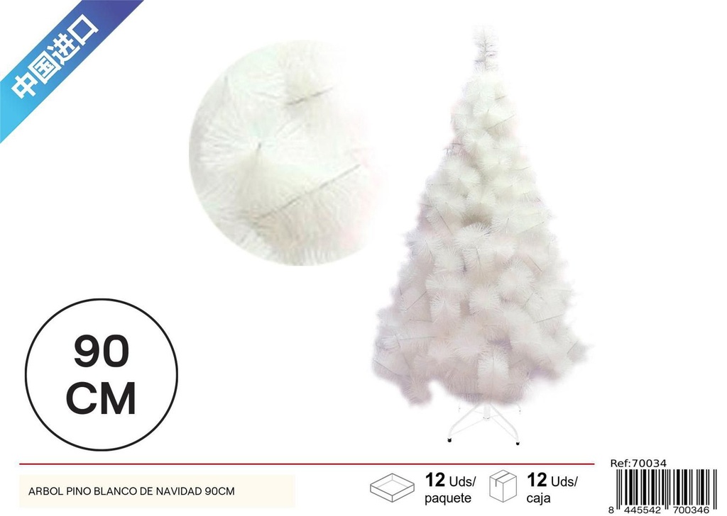 Árbol de Navidad blanco 90cm para decoración festiva