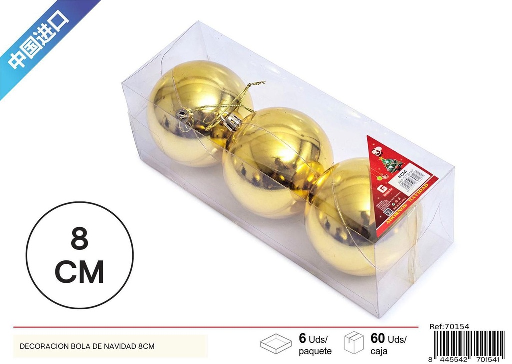 Bola de navidad dorada 8cm en caja de 3