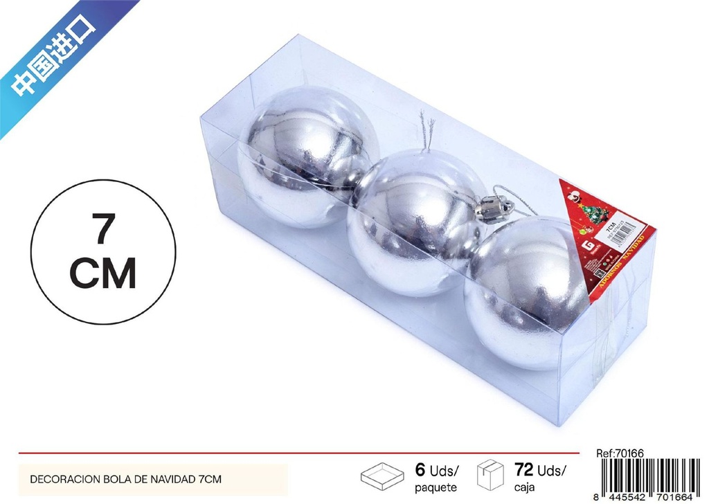 Decoración bola de Navidad 7cm en plata, set de 3 PVC