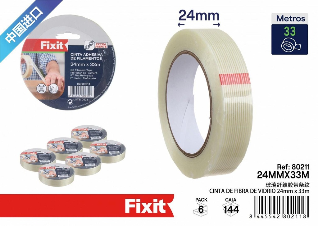 Cinta de fibra de vidrio 24mm x 33m - Material de ferretería