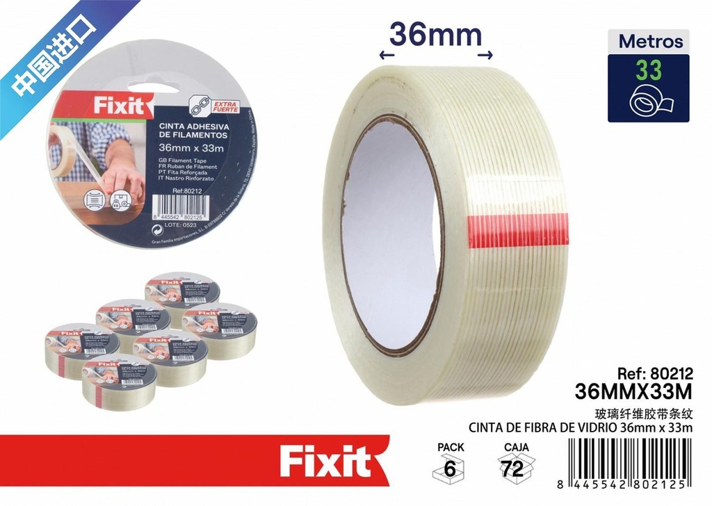 Cinta de fibra de vidrio 36mmx33m - Cintas de embalaje