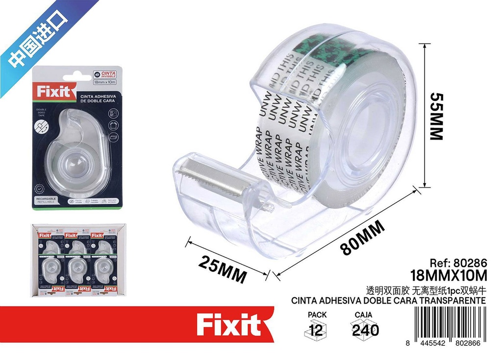 Cinta adhesiva doble cara transparente 18mm*10m - Adhesivos para bricolaje