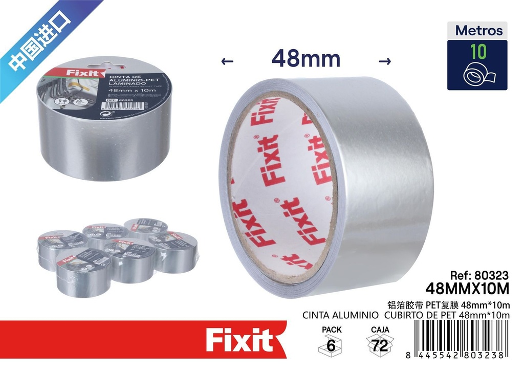 Cinta de aluminio con capa de PET 48mm x 10m - Cintas de ferretería