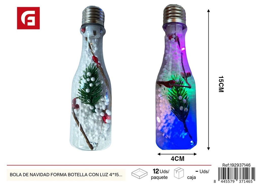 Bola de Navidad forma botella con luz 4x15 cm