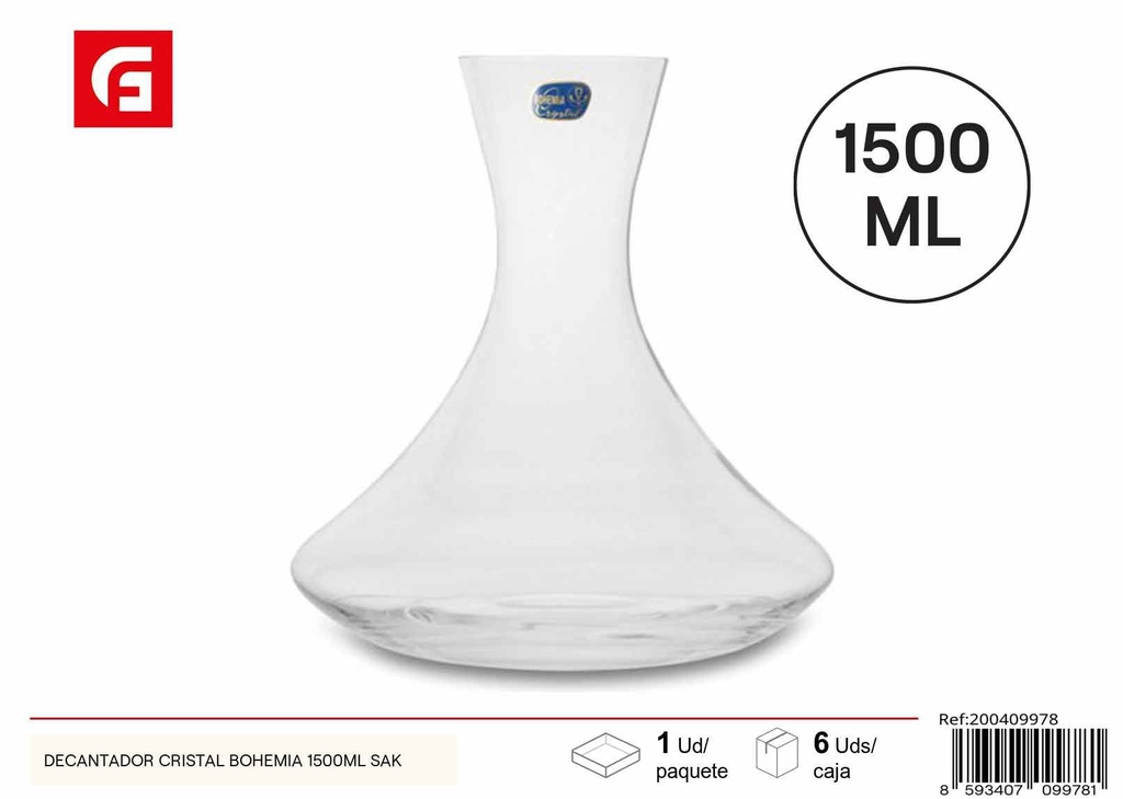 Decantador de cristal bohemio 1500 ml - Utensilios de cocina y cristalería