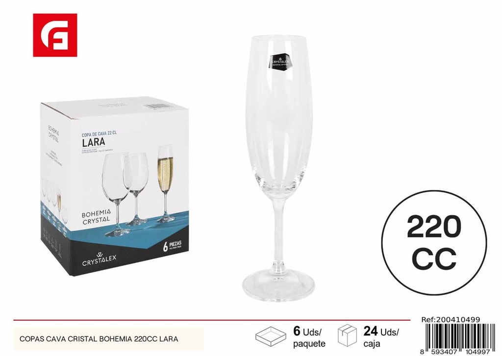 Copas de cava cristal Bohemia 220cc Lara - Cristalería fina