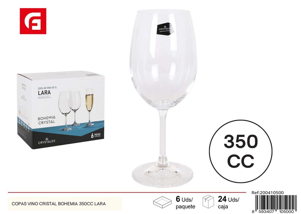 Copa de vino cristal Bohemia 350cc Lara - Vidrio y cerámica