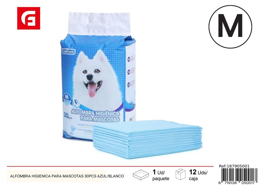 Alfombra higiénica para mascotas 30pcs azul/blanca