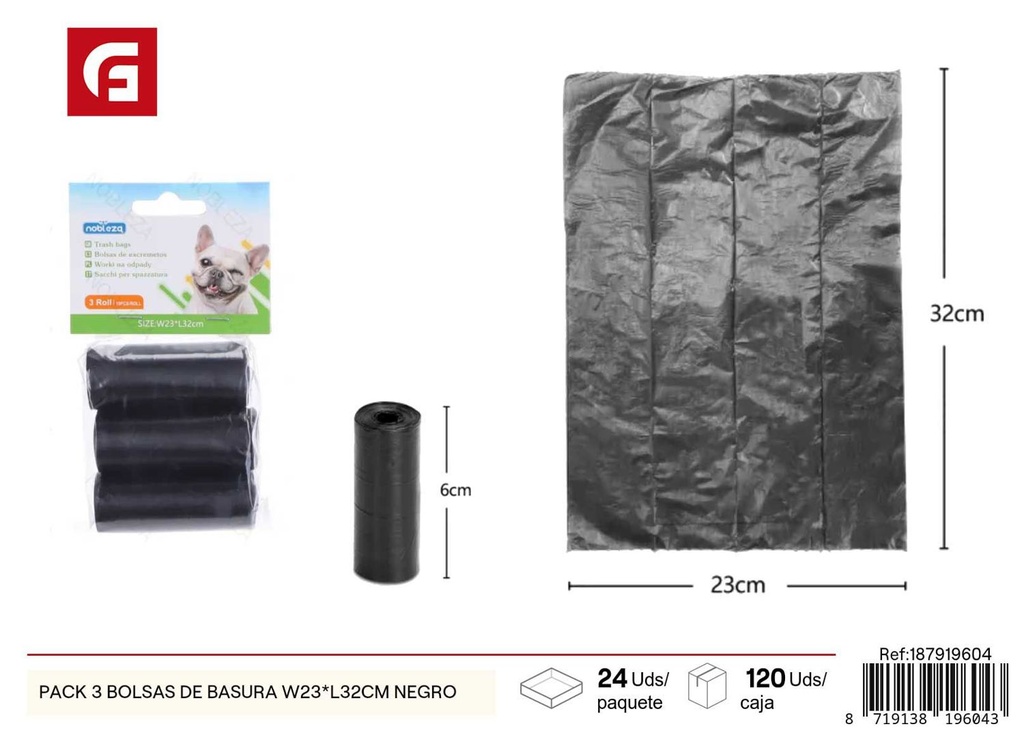 Pack de 3 bolsas de basura 23x32cm negro para residuos