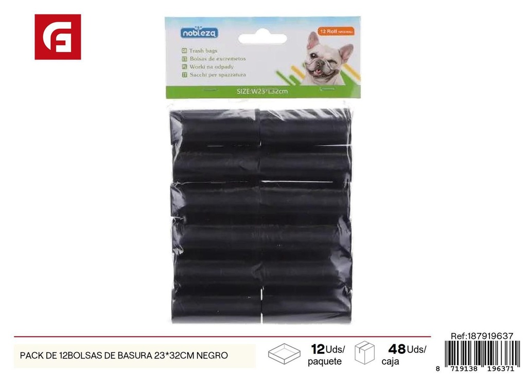 Pack de 12 bolsas de basura 23x32cm negro para desechos