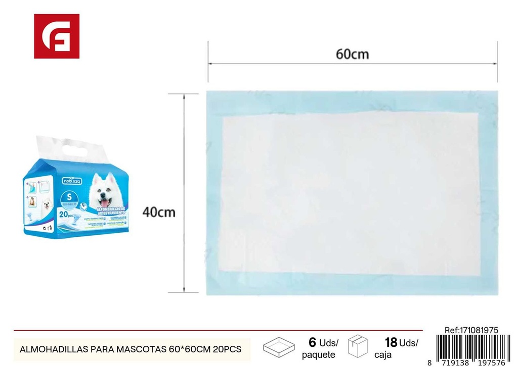 Almohadillas absorbentes para mascotas 60x60cm 20pcs para entrenamiento y limpieza