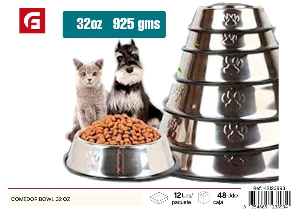 Comedero bowl 32 oz para mascotas y alimentación