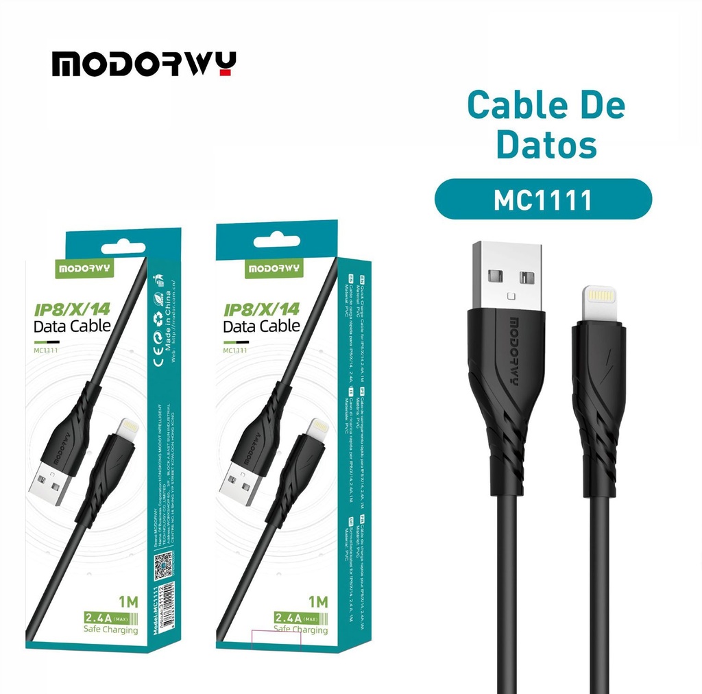 Cable de datos USB a Lightning 2.4A 1m negro para carga y sincronización