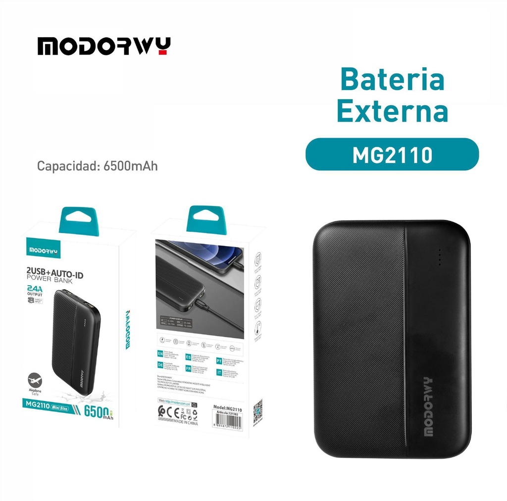 Batería portátil Power Bank 6500mAh negro para móviles y dispositivos