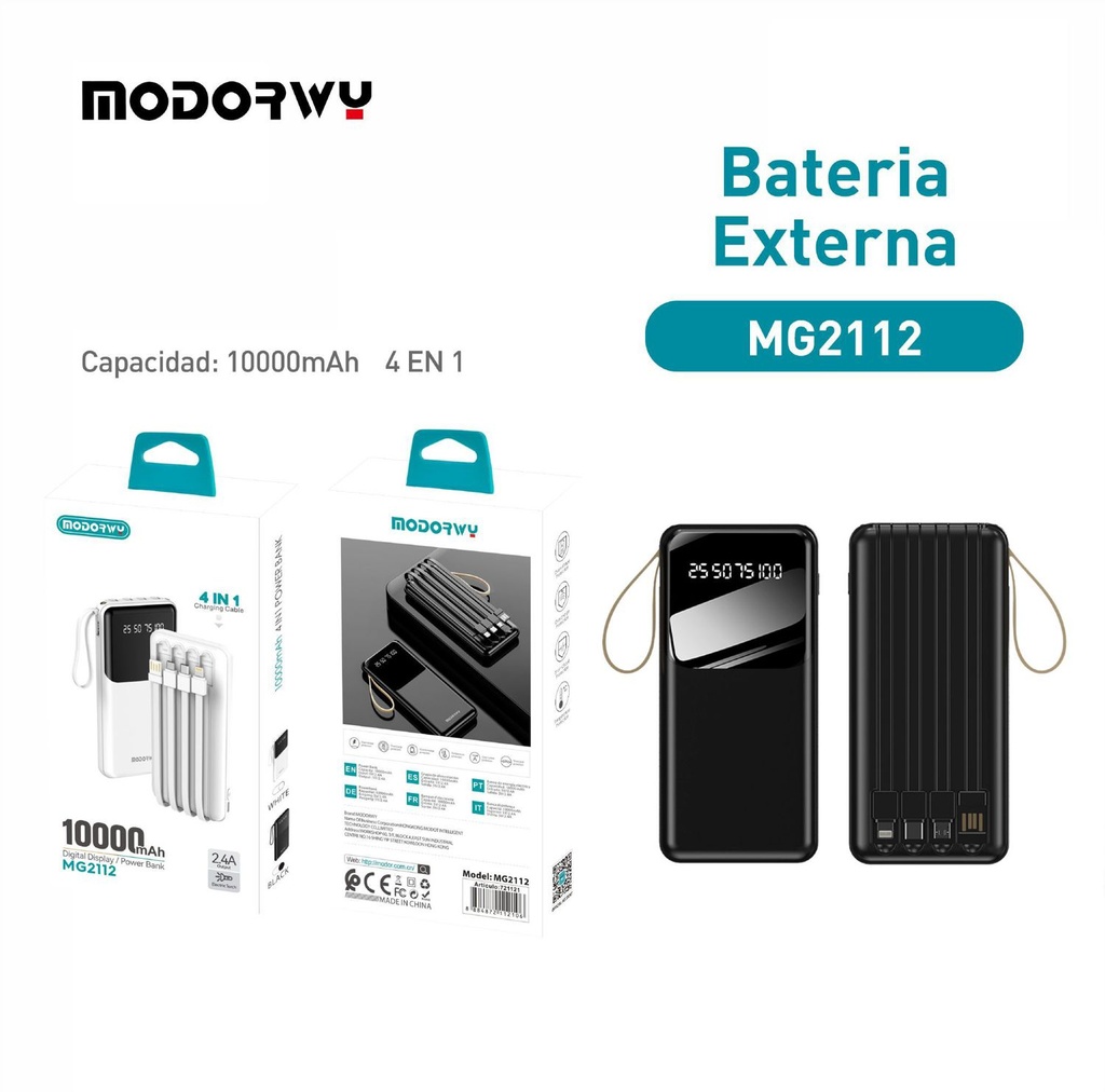 Power bank 4 en 1 10000mAh negro con múltiples conexiones