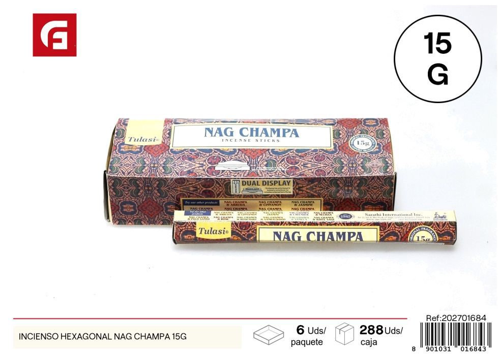 Incienso hexagonal Nag Champa 15 g - Ambientadores y productos de aroma