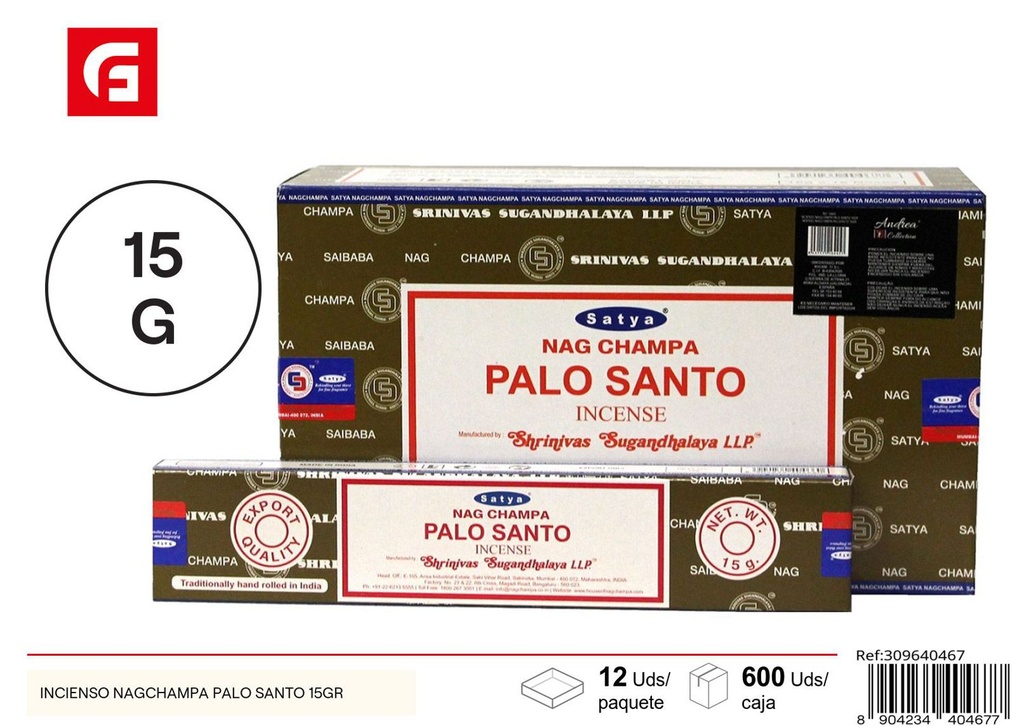 Incienso Nag Champa Palo Santo 15gr para aromatizar y purificar el ambiente