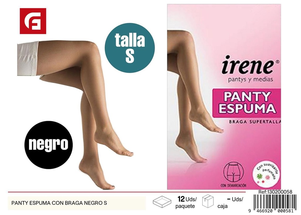 Panty espuma con braga negro talla S para comodidad diaria