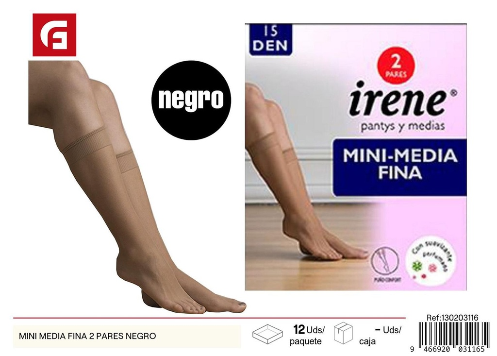 Mini media fina en negro pack de 2 pares para moda y vestimenta