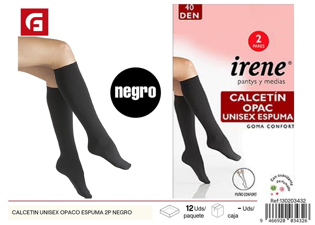 Calcetín unisex opaco espuma 2 pares negro