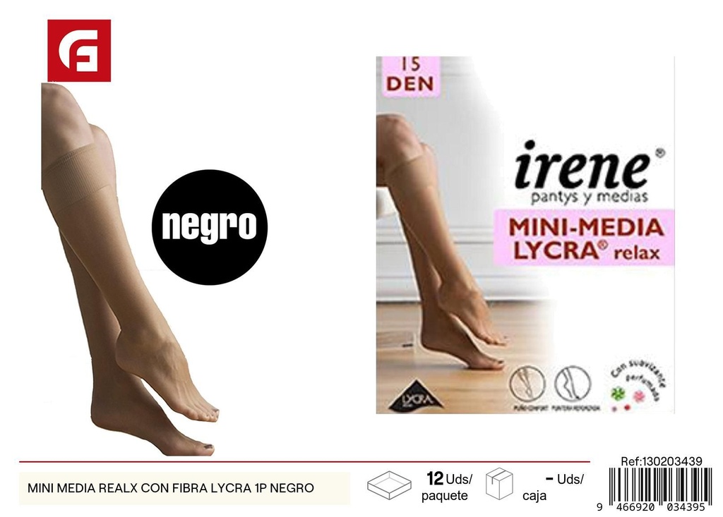Mini media relax con fibra Lycra 1P negro - Ropa íntima y accesorios de mercería
