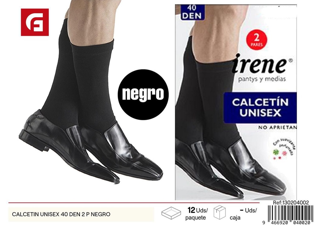 Calcetín unisex 40 den negro 2 pares para uso diario