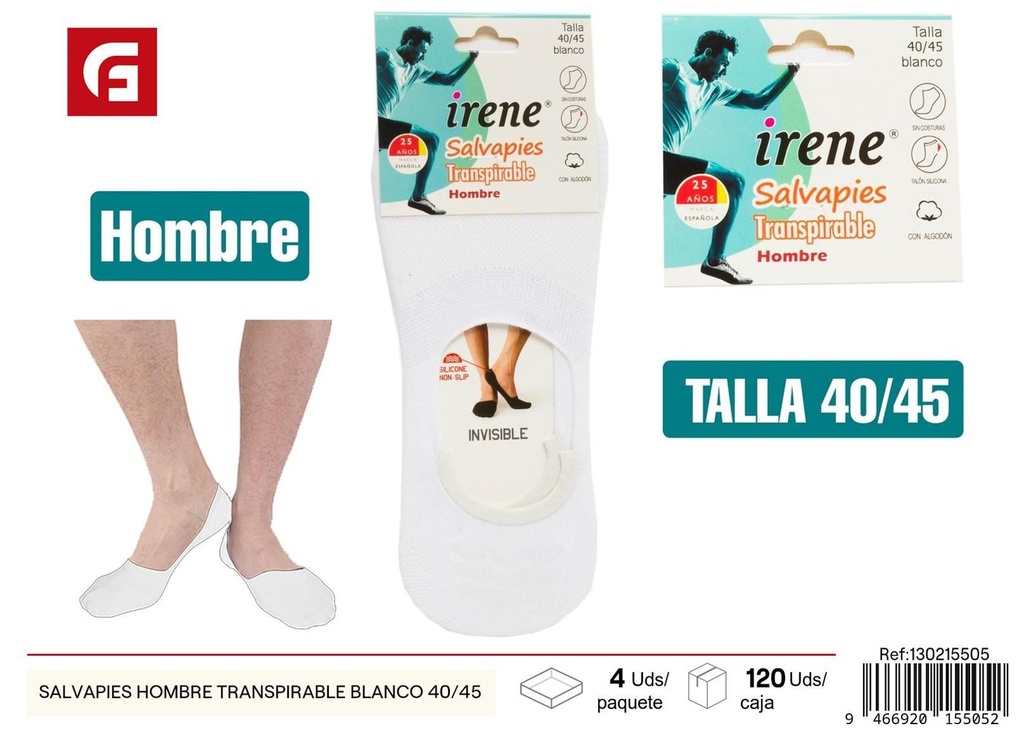 Salvapies hombre transpirable blanco talla 40/45 para comodidad diaria