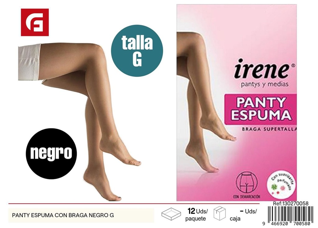 Panty espuma con braga negro talla G para confort y estilo