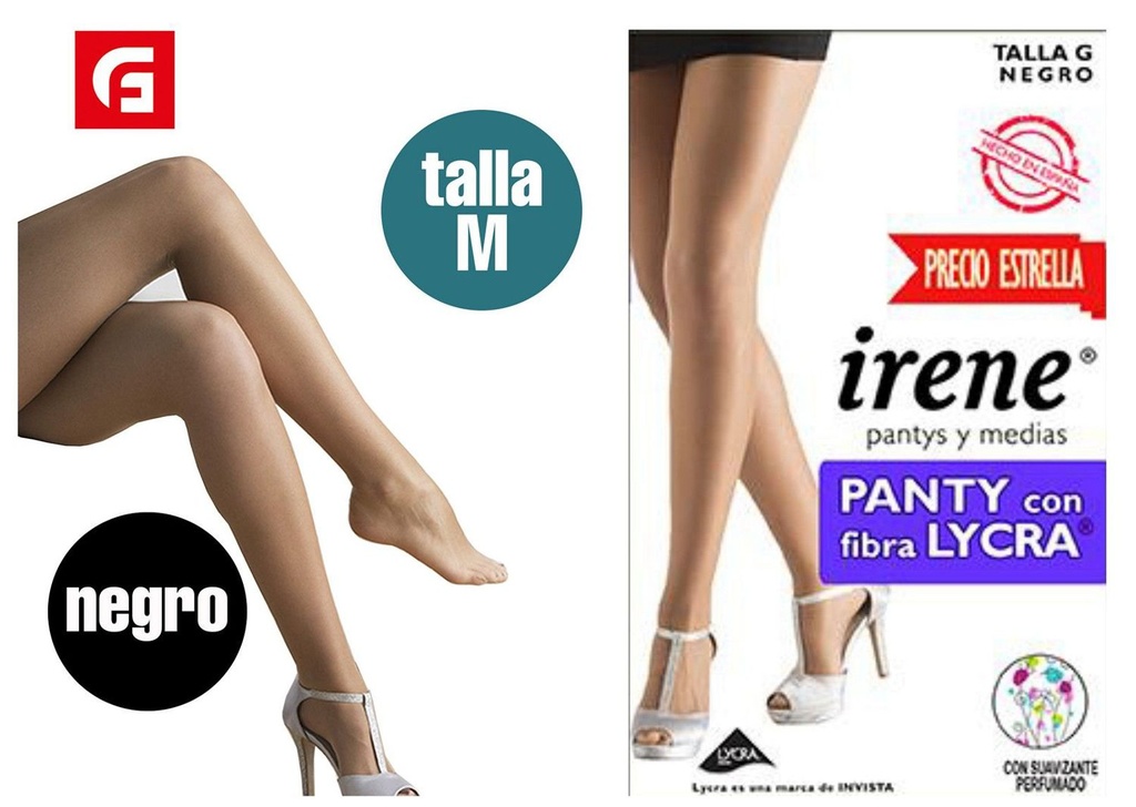 Panty negro con fibra lycra talla M para mujer