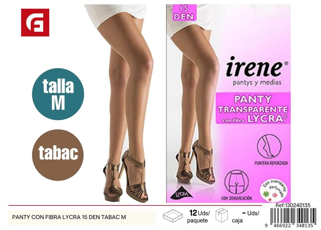 Panty con fibra Lycra 15 den tabac M para moda y confort