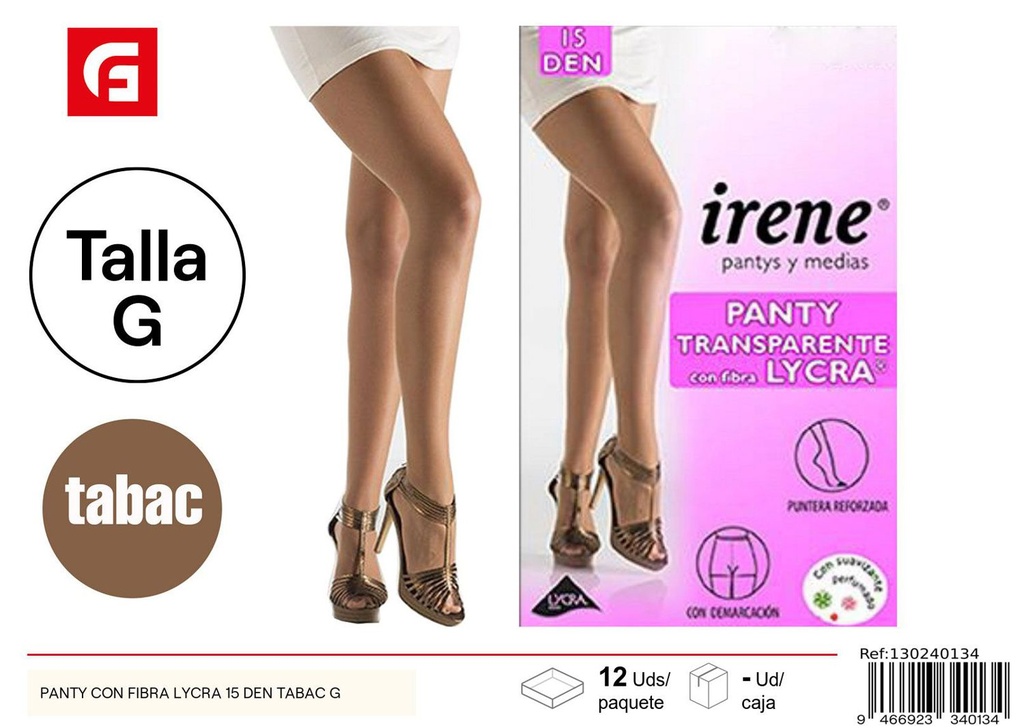 Panty con fibra Lycra 15 den tabac G para moda y comodidad